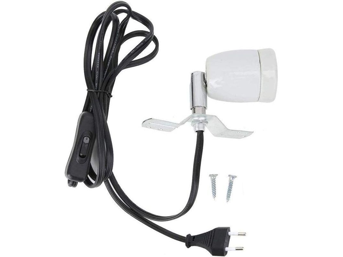 Soporta Lámpara Calefactora Cerámica E27 Rotatoria 360° Con Interruptor Regulable 100w Máx Para Reptiles Tortuga Serpiente Lagarto