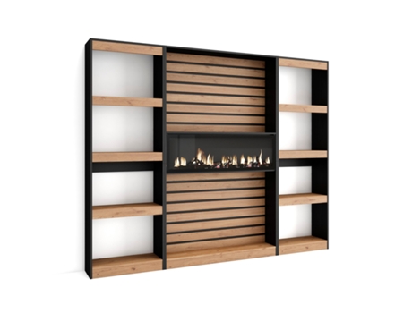 Librería estantería 230x186x25cm Salón Comedor Oficina Chimenea eléctrica Roble y negro
