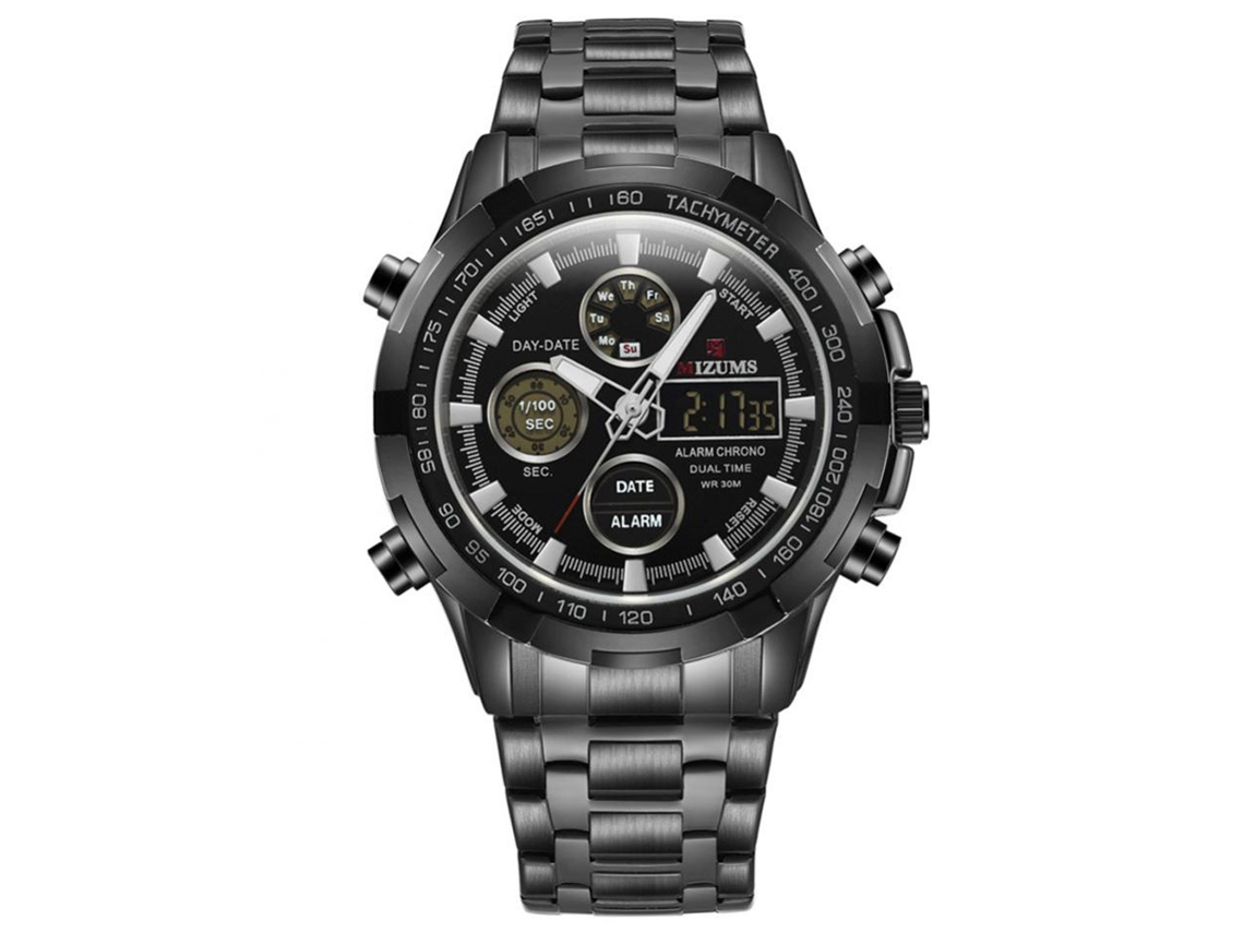 Reloj De Cuarzo Con Alarma Y Fecha Luminoso Para Hombres, Carcasa Negra, Dial Negro