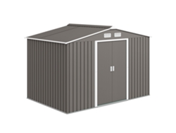 Caseta de jardín pequeña de 4,9 m² con cimientos de 4 aberturas de ventilación y 2 puertas correderas. Acero gris.