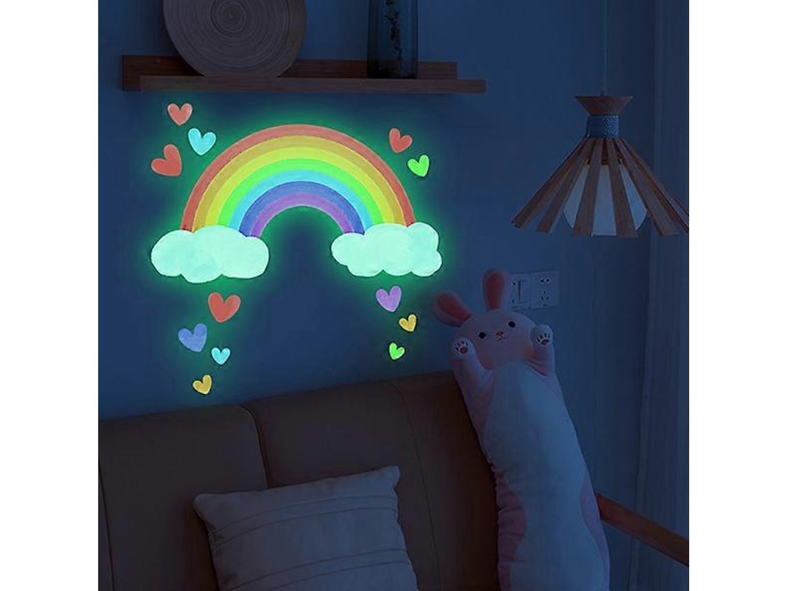 Adhesivos de pared luminosos con efecto arcoíris, nube fluorescente que brilla en la oscuridad