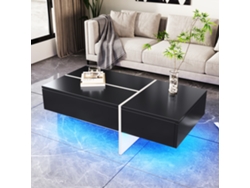 Mesa de centro con acabado brillante, bloques blancos y negros, iluminación LED controlada por app, 100 x 50 x 34,5 cm, para salón. Ycone