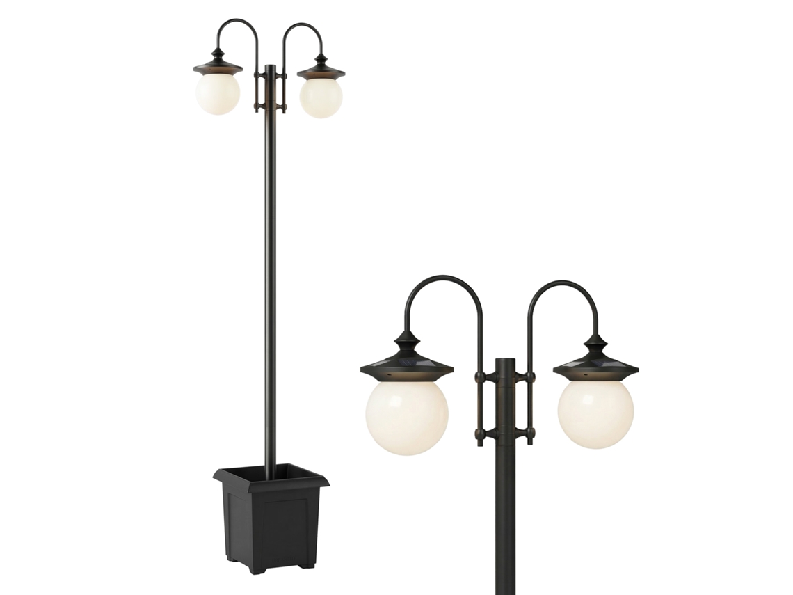 Luminária Solar Jardim Vaso Flores 2 Lâmpadas Ip44 Altura Ajustável Automática