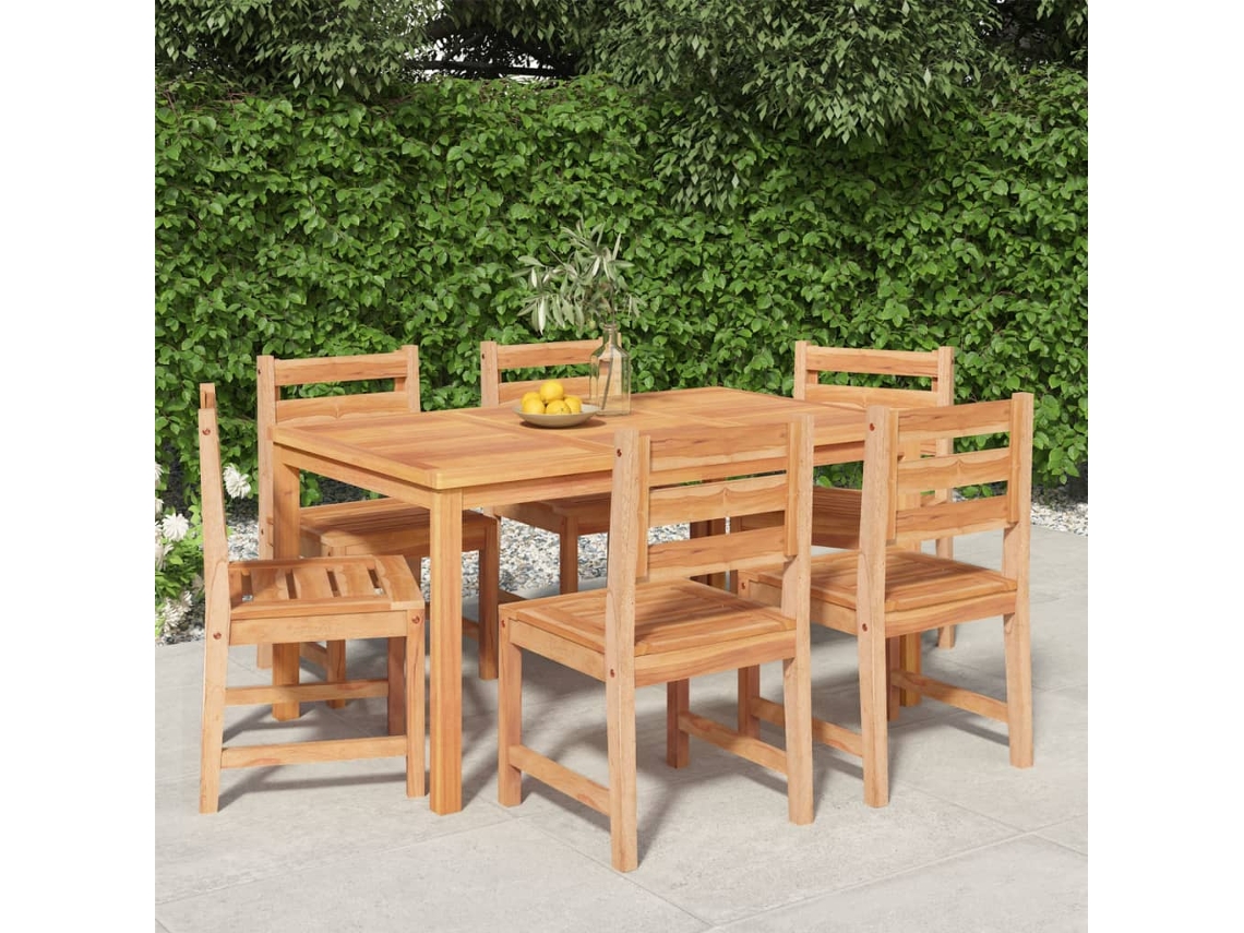 Juego de comedor de jardín de 7 piezas en madera maciza de teca DKD Home Decor