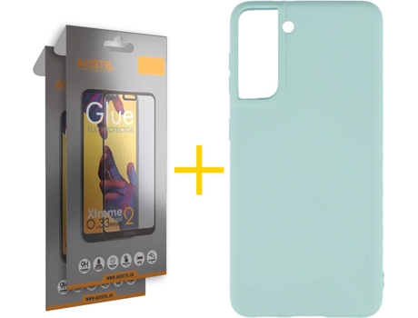 Kit Funda + 2 Protectores de Pantalla Samsung Galaxy S21 + Plus ACCETEL Full (Verde Agua)