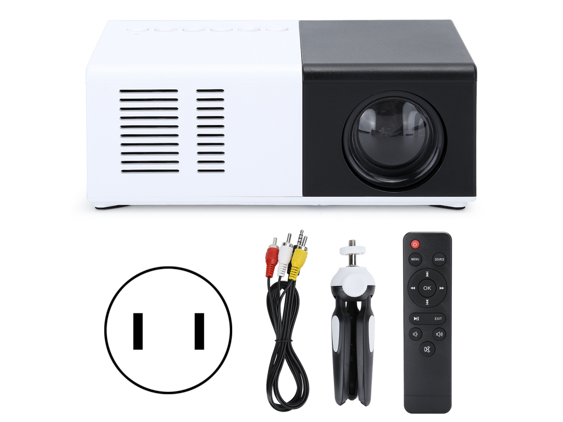 Proyector portátil en blanco y negro compatible con enchufe estadounidense de 100 a 240 V