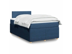Cama Box Spring Con Colchón Tela Azul 120x200 Cm