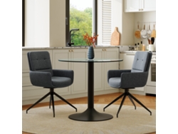 Juego De Mesa De Cristal Negro Con 2 Sillas Giratorias (360°) Tapizadas En Tela Gris.