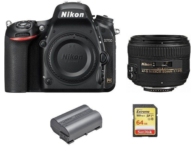 Kit Cámara Réflex NIKON D750 + AF-S 50 mm F1.4G + 64 GB + Batería