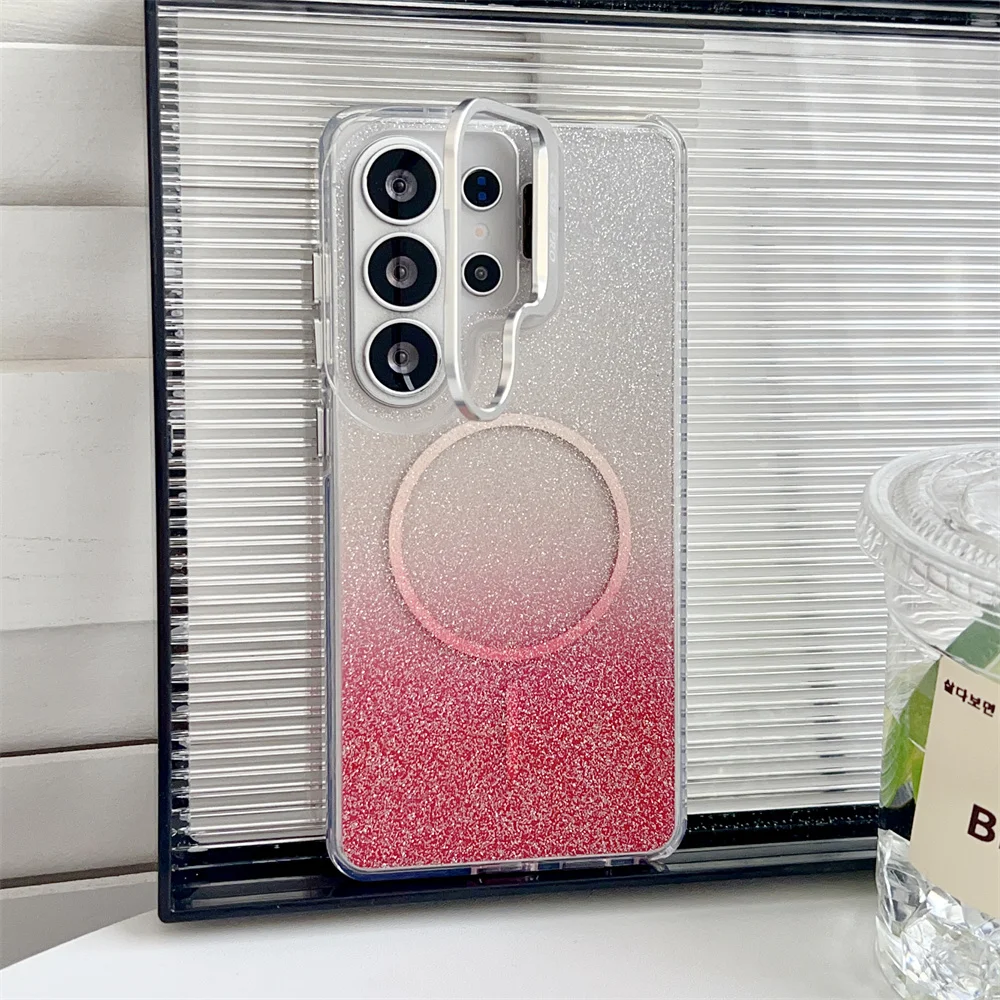 (galaxy S24, Rojo) Funda Protectora Transparente Con Purpurina Magnética Magsafe Para Samsung