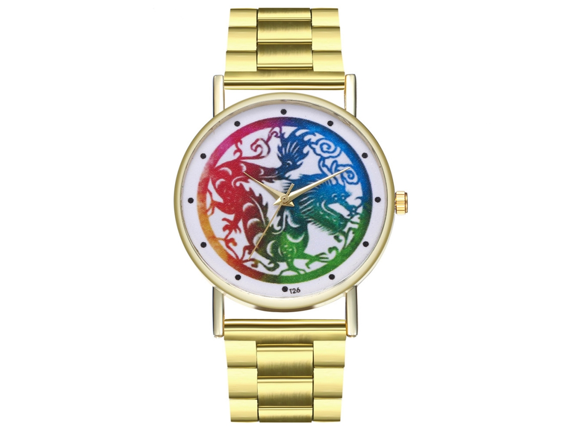 Reloj De Pulsera Quartz Unisex Zhoulianfa Con Correa De Acero Moda Dragón