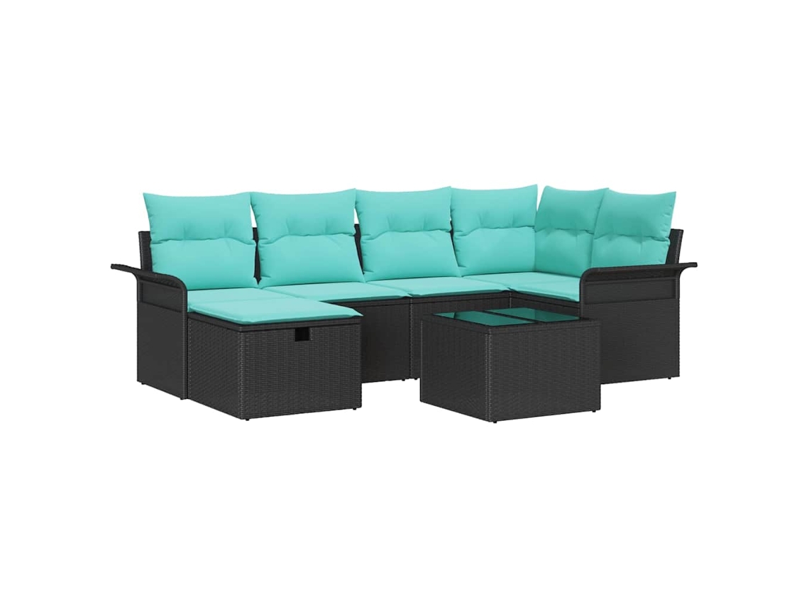 Maison Exclusive - Conjunto De Sofá De Jardín Con Cojín 7 Pcs Negro Y Turquesa