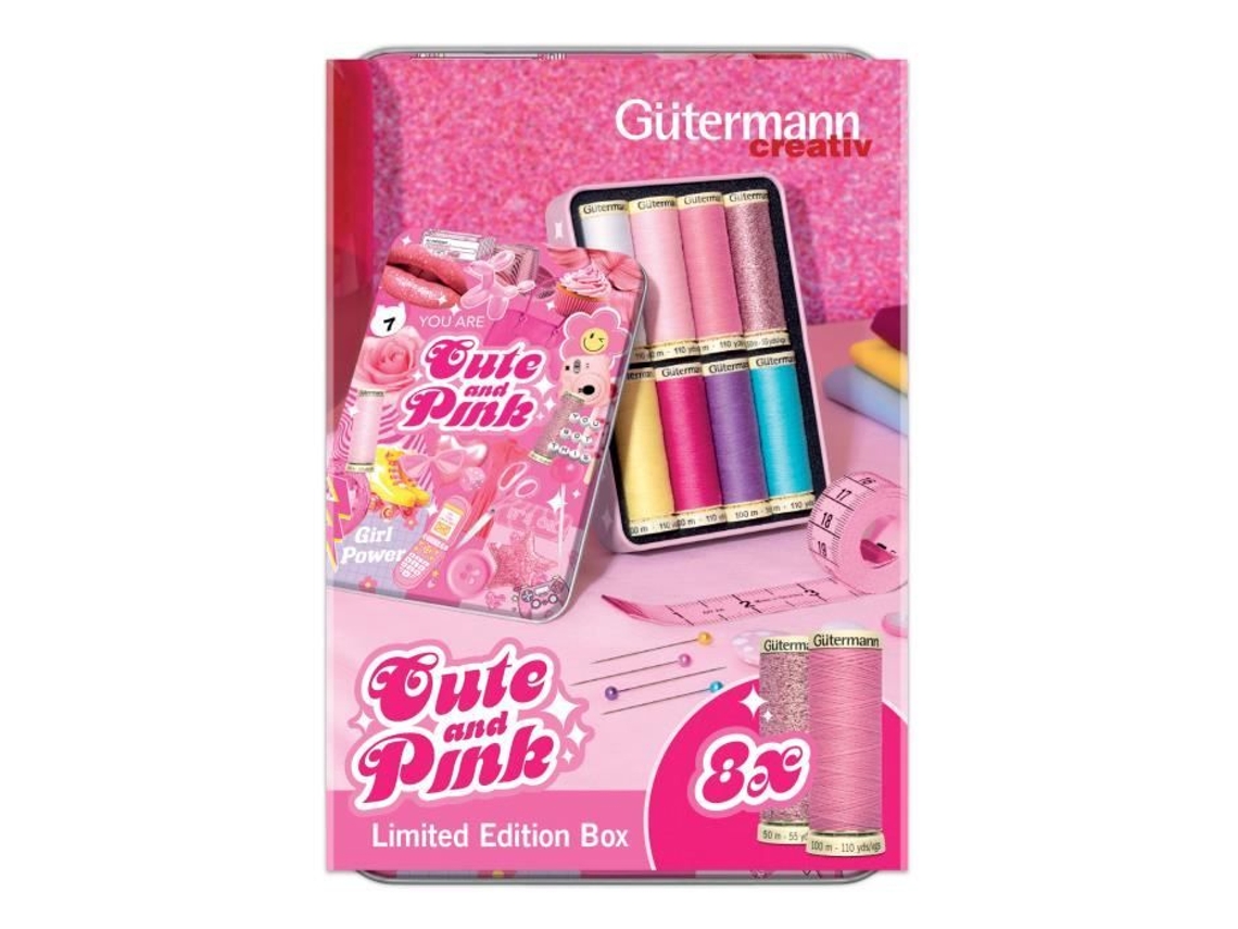 Juego de costura Gutermann, linda caja rosa, 8 carretes, hilo metálico 100% poliéster, Gütermann