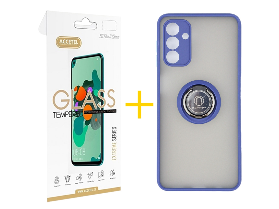 Pack 1 X Película de Vidrio Templado 2.5D + Funda ACCETEL para Samsung Galaxy A16 5G Gel Bumper con Anillo Azul