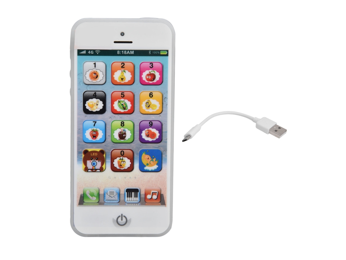 Juguete Teléfono Móvil Infantil Carga Usb Ajuste De Volumen Led Educativo Exquisito Pantalla Táctil Blanco