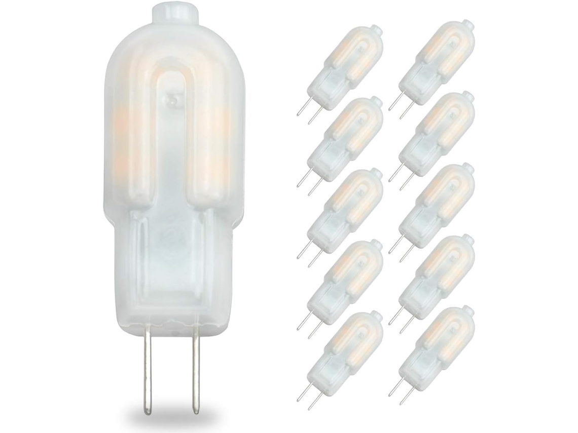 Bombilla Led G4 De 2 W — Reemplaza Bombillas Halógenas De 20 W — Ca/cc 12 V — Bombilla De Bajo Consumo (blanco Cálido 3000 K, Paquete De 10)