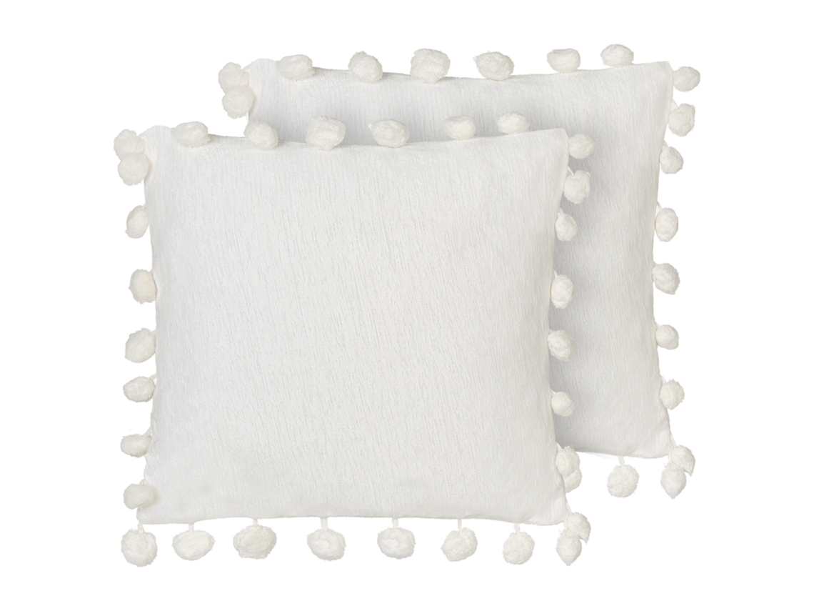 Cojines hechos a mano con borlas BELIANI Jasmine de Poliéster Blanco 45x45x15