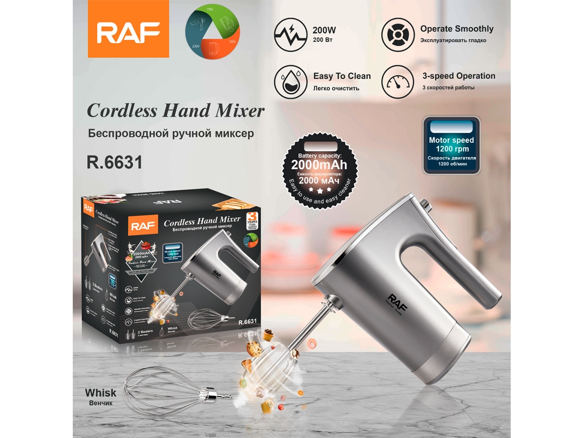 Batidora eléctrica inalámbrica recargable, 3 velocidades ajustables, batería de 2000 mAh, batidora para pasteles y cremas, Mdug
