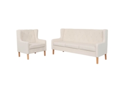 Conjunto De Sofás 2 Piezas Tela Blanco Crema