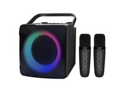 Máquina de karaoke con micrófonos STELASPLEN y luces LED RGB, compatible con altavoces Bluetooth.