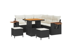 Maison Exclusive - Conjunto de sofás de jardín de mimbre negro y crema de 9 piezas