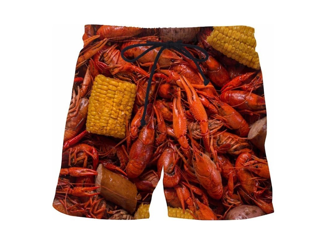 Pantalones Cortos De Hombre De Pierna Ancha Con Estampado De Salchicha, Cintura Elástica Y Cordón Ajustable - Estilo Casual De Verano