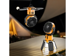 Ventilador solar ideal para acampar, oscilación de 170°, con luz LED, 4 velocidades, carga USB, para exteriores y hogar, fácil de usar. STELASPLEN