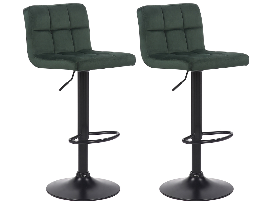 Juego de 2 taburetes de bar Feni en terciopelo verde CLP