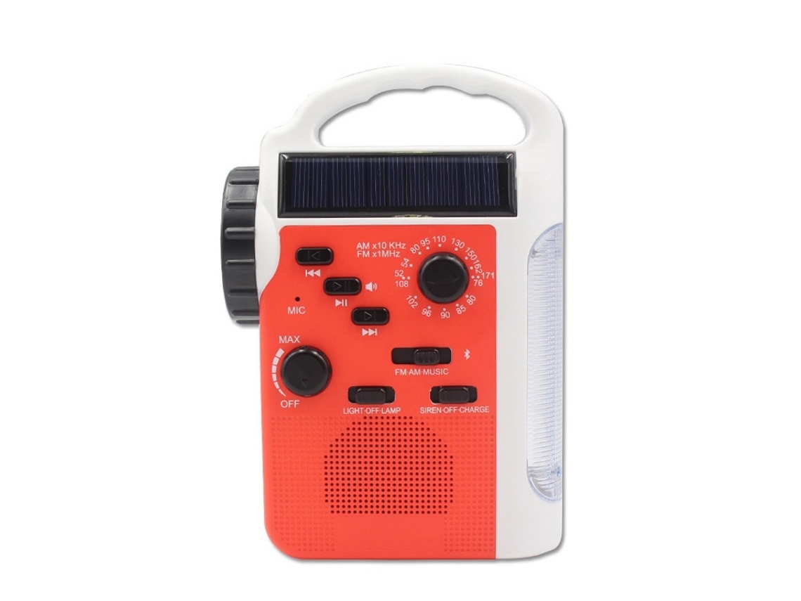 Radio YIZHOOD con manivela, funciona con energía solar, linterna multifunción roja.
