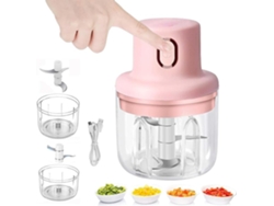 Molinillo de ajo eléctrico inalámbrico de 250 ml. Ideal para jengibre, pimienta, fruta, carne, especias, judías, etc., color rosa.
