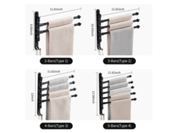 Toallero Giratorio Con 4 Barras Y Ganchos Para Montaje En Pared, Baño, Cocina, Aluminio.