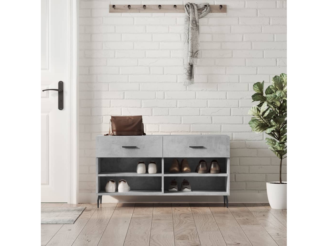 Banco Zapatero | Armario Zapatero Madera De Ingeniería Gris Hormigón 102x35x55 Cm