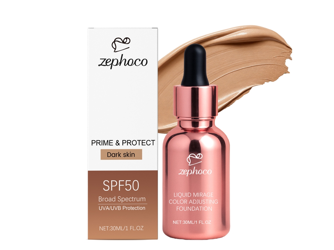 Base de maquillaje con SPF que cambia de color para pieles oscuras.