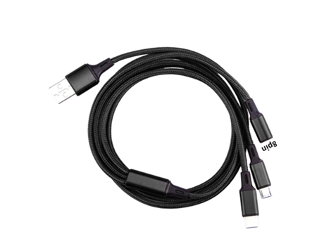 Cable de carga Tres en uno Carga rápida Nylon trenzado 2A 8Pin Tipo-C Cable de carga micro USB Cable de teléfono móvil para el hogar -Negro