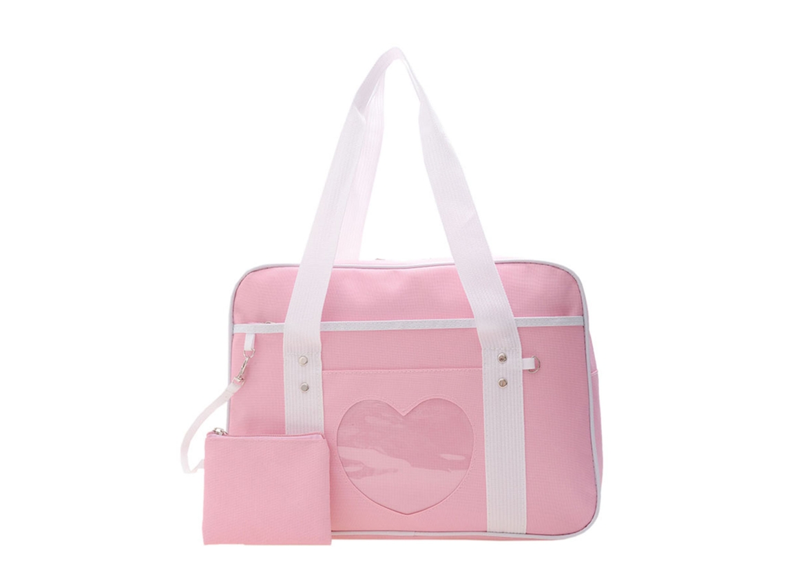 Bolso Tote Transparente De Gran Capacidad Con Forma De Corazón, De Nailon Rosa, Ideal Para Ir De Compras Y Al Colegio.