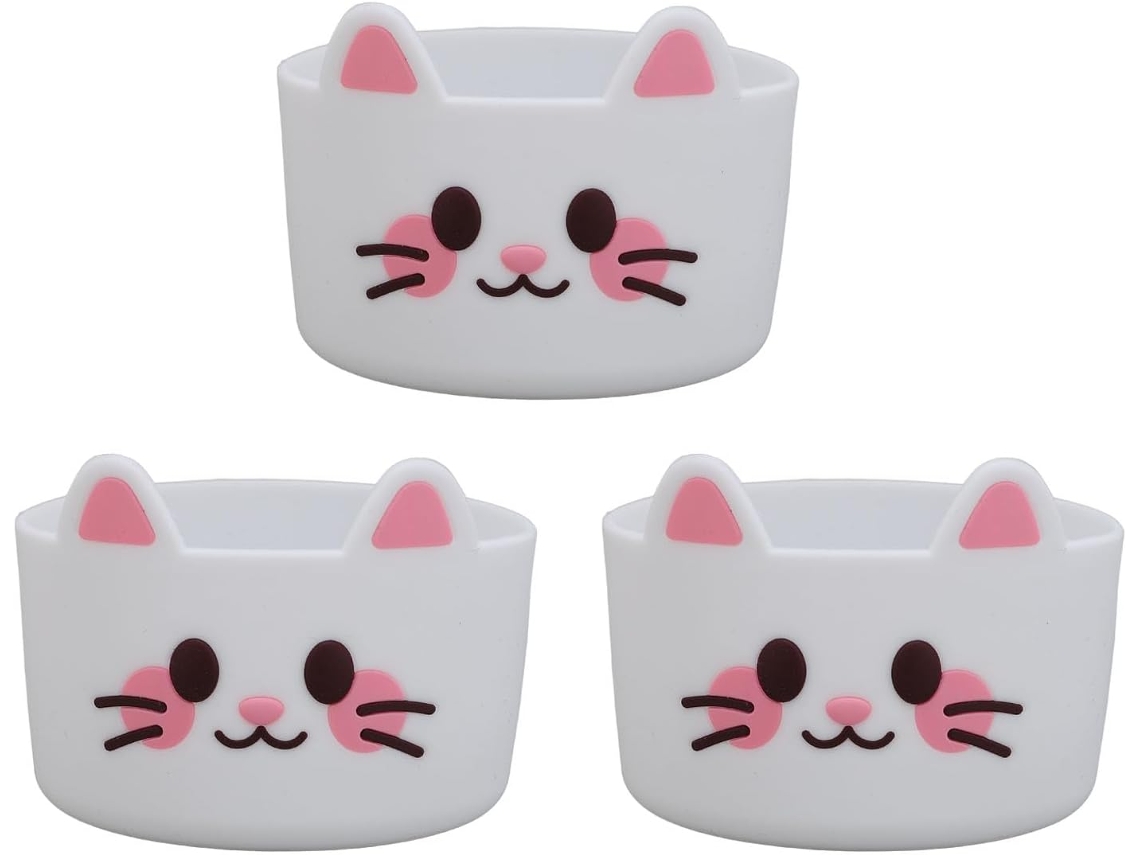 Juego De 3 Botines De Silicona Con Forma De Gato Para El Agua - Funda Resistente A Los Arañazos Para Biberones (blanco)