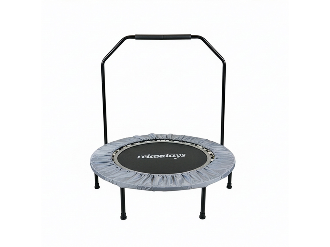 Cama elástica Relaxdays con barra de soporte, Ø 102 cm, minicama elástica plegable de hasta 120 kg, para uso en interiores, color gris.