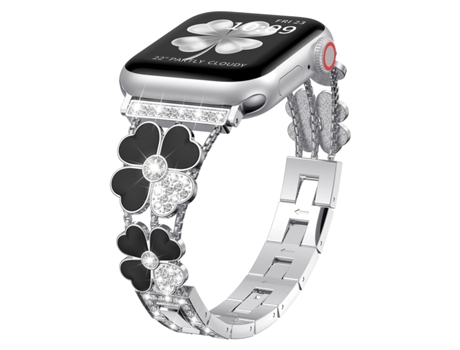 Correa de reloj inteligente para Apple Watch Ultra 49 mm Petal Metal Diamond (plateado + negro)
