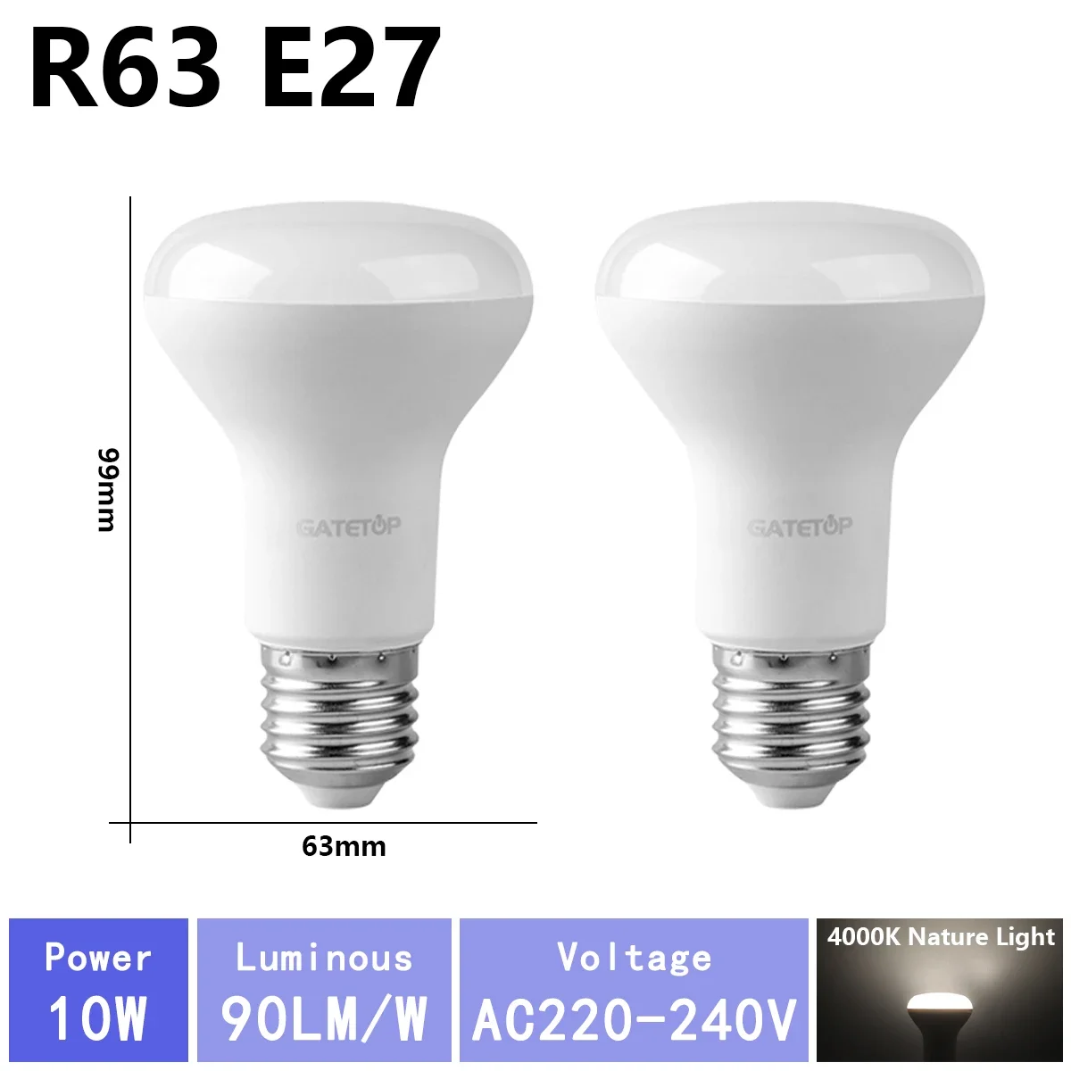 (r63 4000k, Ac220v-240v) 2 Bombillas Led, Ac220v, Aptas Para Iluminación De Baño.