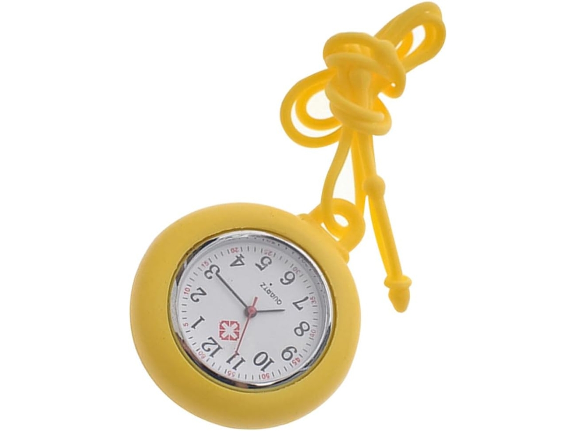 Reloj Bolsillo Portátil Redondo Silicona Amarillo Carcasa Acero Inoxidable Médico Ropa Uso