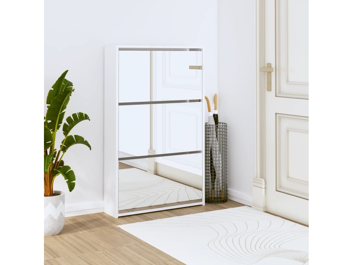 Zapatero Organizador Espejo con 3 Divisiones 63X17X102,5Cm Blanco Brillante