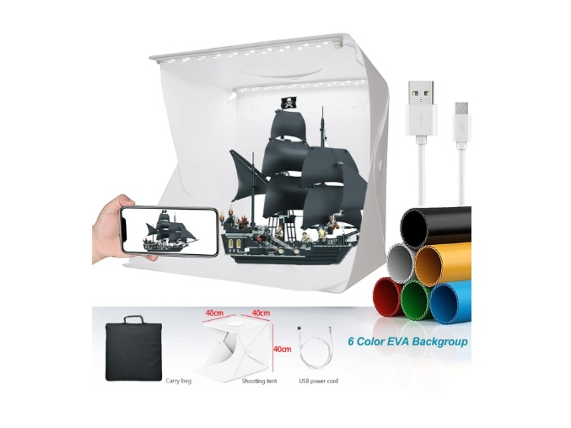 Caja Fotografía de Producto Caja 40X40 con Iluminación y 6 Fondos F