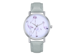Reloj De Pulsera De Cuarzo Para Mujer Con Elegante Correa De Cuero Gris Con Estampado Animal.