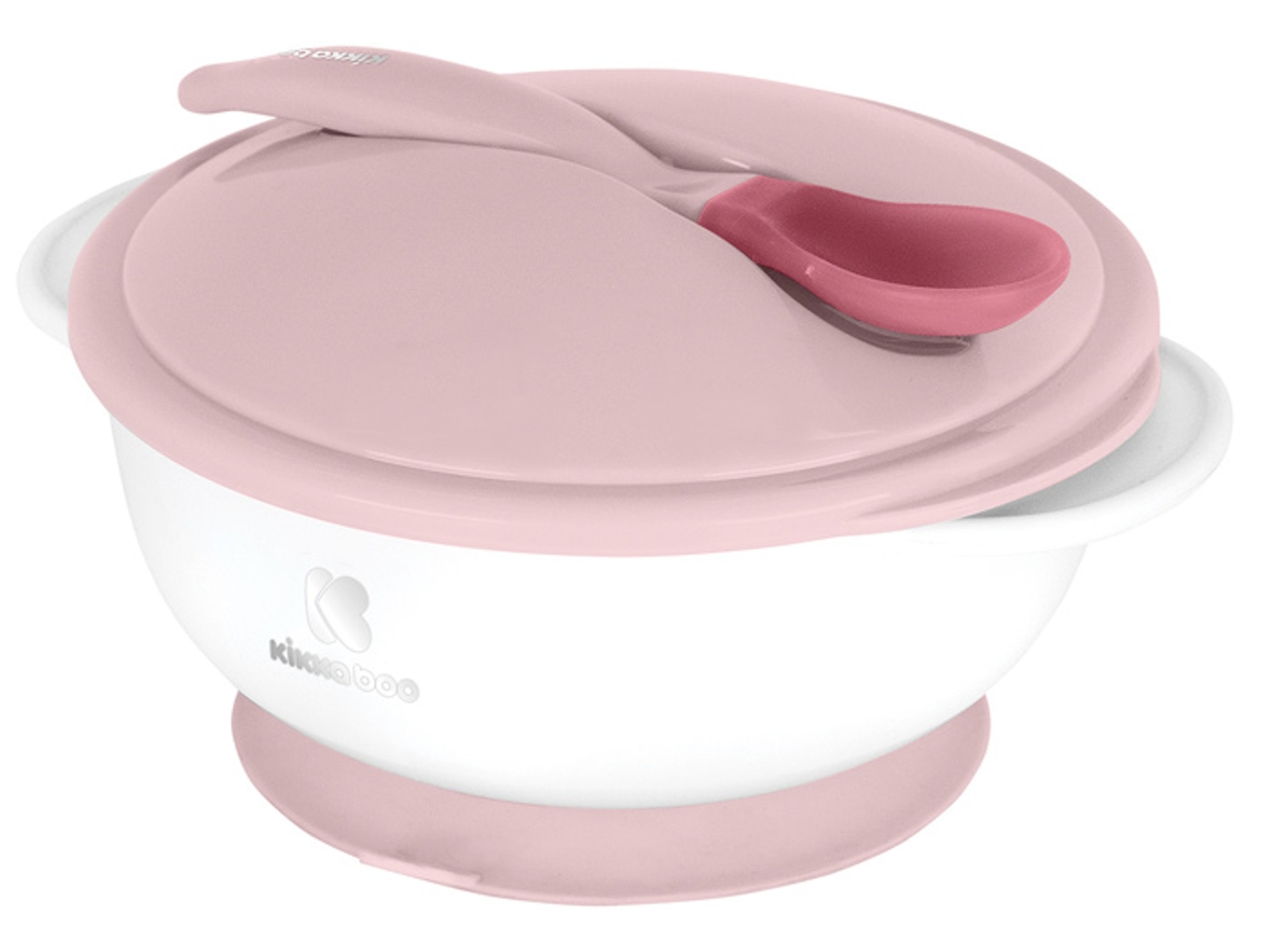 Cuenco con Ventosa y Cuchara Sensible al Calor Rosa KIKKABOO