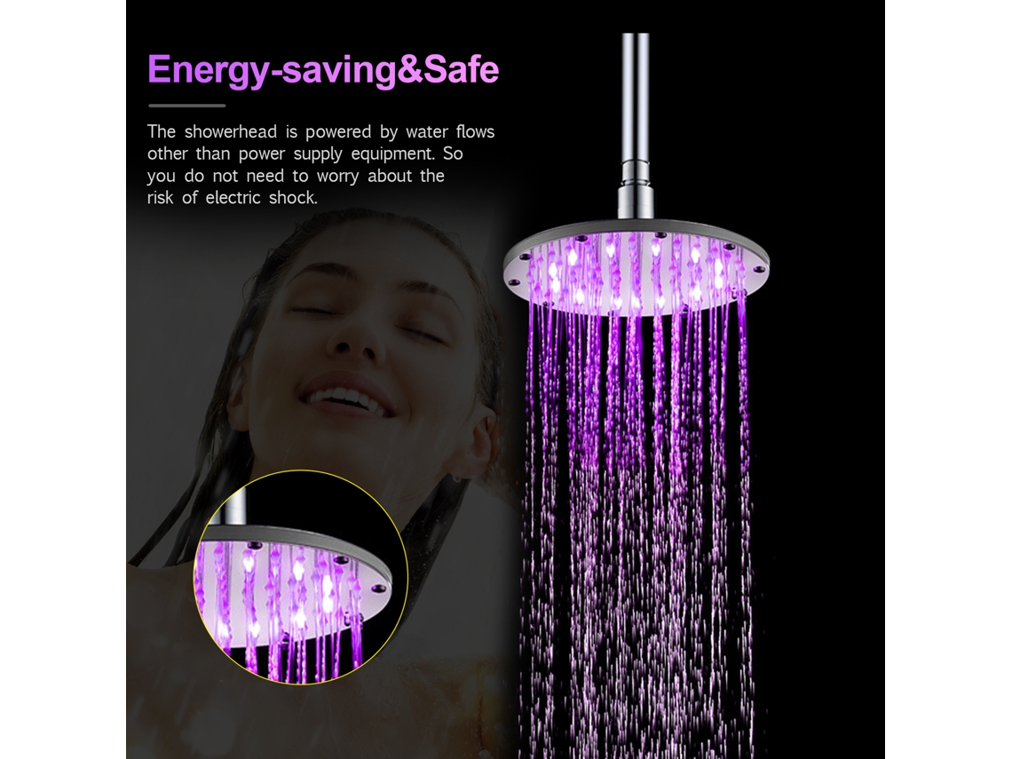 Ducha De Lluvia Led Redonda De 8 Pulgadas Con Sensor De Temperatura Y Cambio Automático De Color Rgb Para Baño.