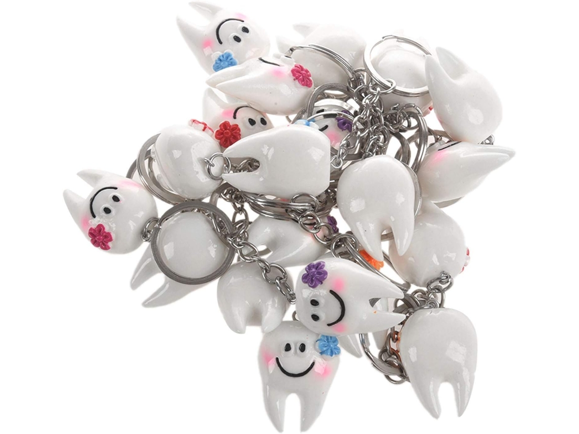Moonsun Paquete De 20 Llaveros Con Forma De Diente - Lindo Regalo Dental, Blanco/plateado, Tamaño