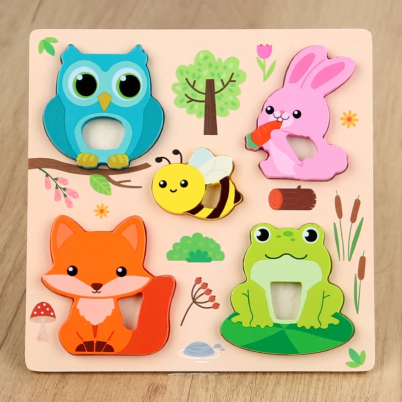 Rompecabezas Montessori 3d De Madera, Tablero De Rompecabezas Con Patrones De Dibujos Animados, Juguete Educativo Para Niños.