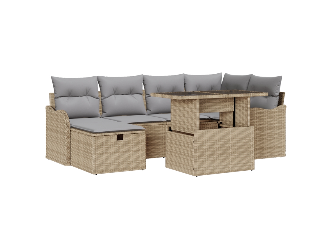Conjunto 7 De Sofás De Jardín De Vidaxl Con Cojines Beige Poliratán  Beige Poliratán