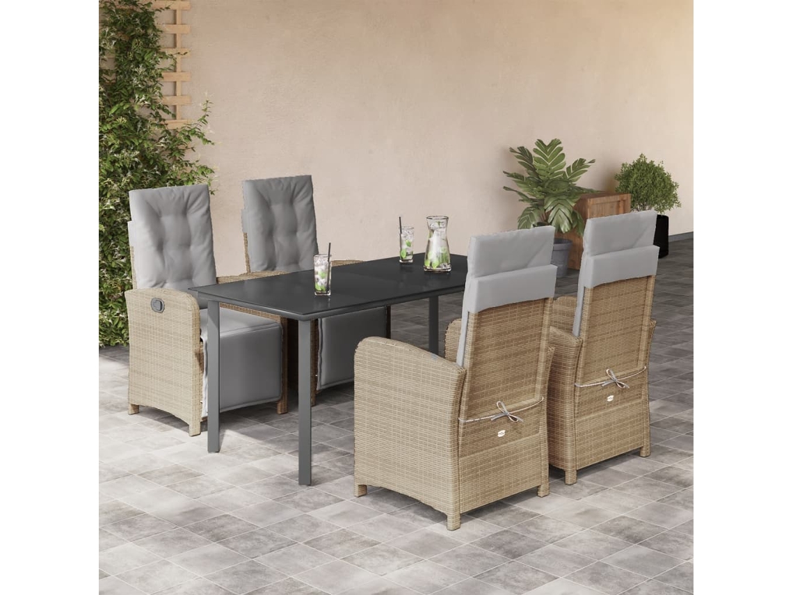 Juego de comedor de jardín de 5 piezas con cojines, mimbre sintético beige, Dkd Home Decor