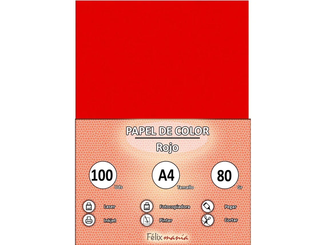 80Gr A4 Papel Rojo 100 Hojas